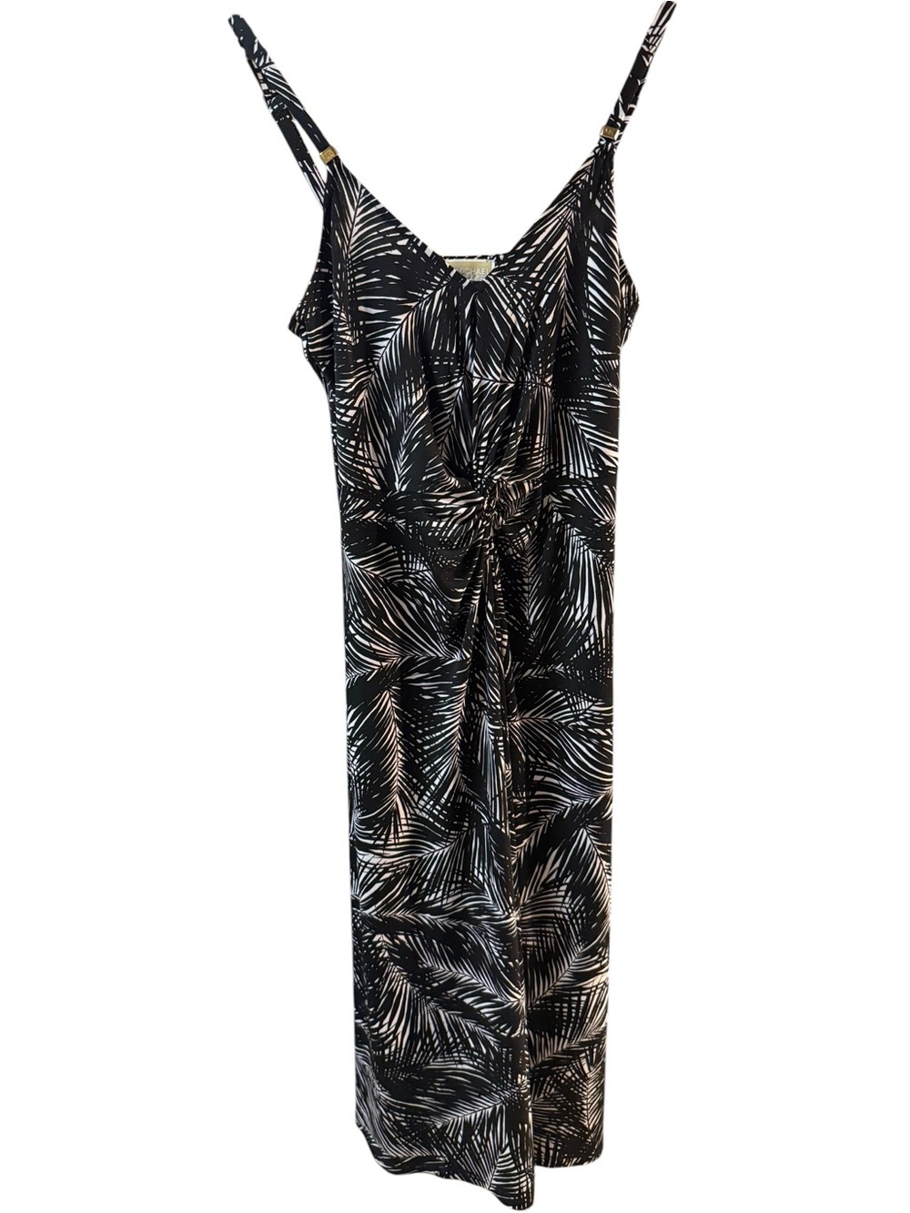 Michael Kors Small Black White Palm-Print Maxi Sundress Flowy Adjustable Beach